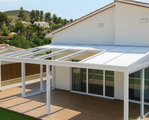 terraza con techo móvil panel sándwich motorizado